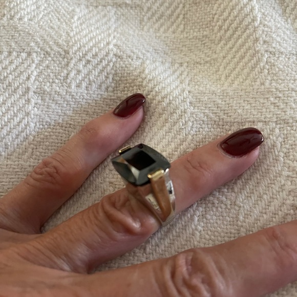Vintage SETA Silver and Gold with Emerald Cut Dark Purple Stone Ring Size 6 - Picture 7 of 8